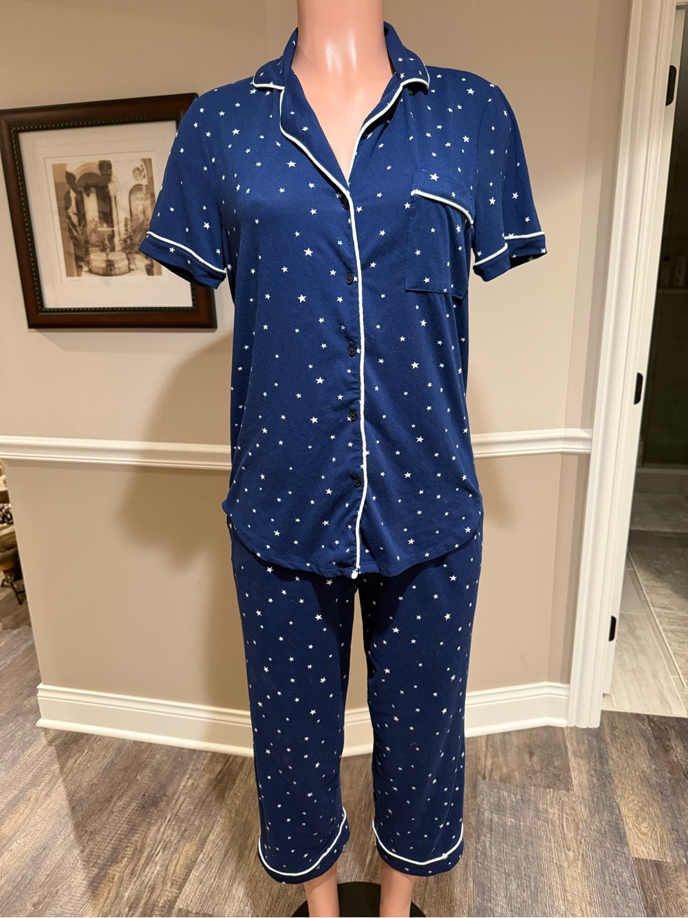 Navy Star-Print Pajama Set - Short Sleeve Top & Capri Pants